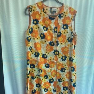 Vintage Floral Mini Dress - Orange and Blue